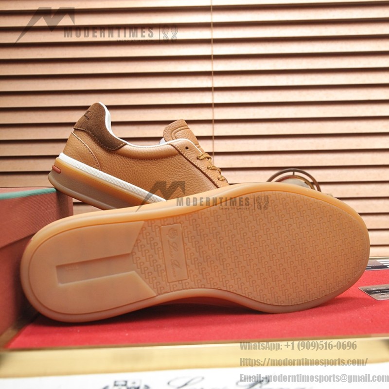 Loro Piana Tennis Walk Sneaker in Light Sand Dune and Cognac Tan leather and suede with coffee gum sole