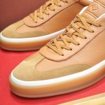 Loro Piana Tennis Walk Sneaker in Light Sand Dune and Cognac Tan leather and suede with coffee gum sole