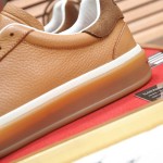 Loro Piana Tennis Walk Sneaker in Light Sand Dune and Cognac Tan leather and suede with coffee gum sole