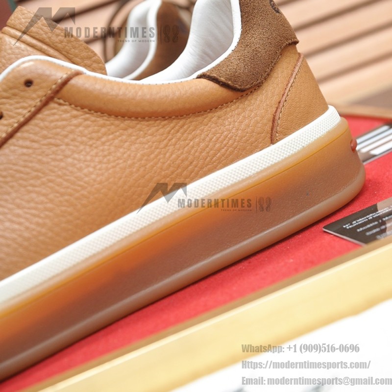 Loro Piana Tennis Walk Sneaker in Light Sand Dune and Cognac Tan leather and suede with coffee gum sole
