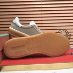 Loro Piana Tennis Walk Sneaker in light taupe suede with white leather accents and Coffee Gum Sole