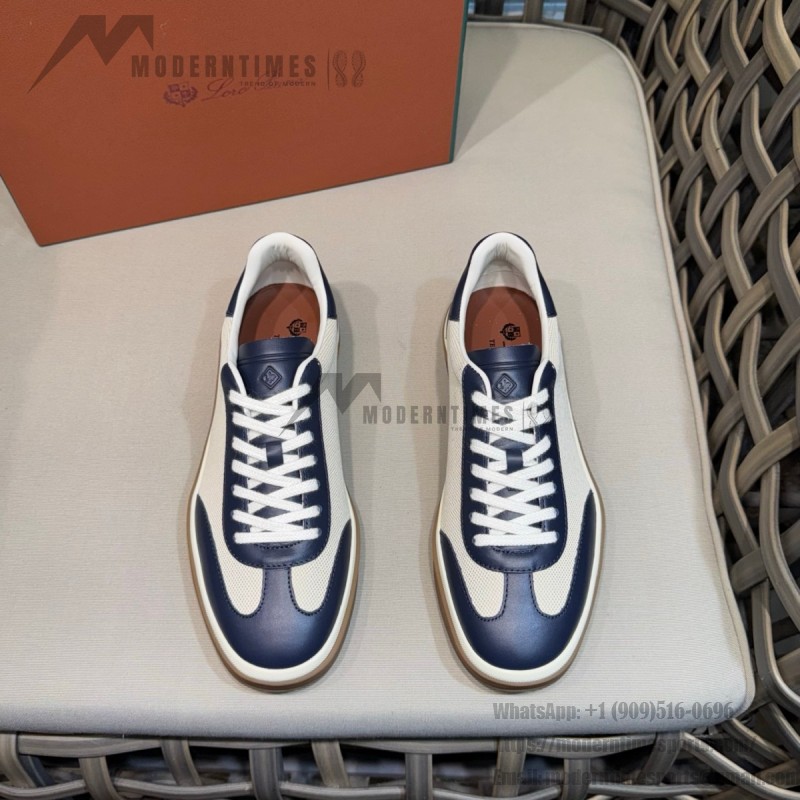 Loro Piana Tennis Walk Sneaker Navy White low top luxury casual shoes for men with gum sole