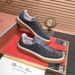 Loro Piana Tennis Walk Sneaker FAN8505_M0WF in Obsidian Grey suede with tonal leather details and Coffee Gum Sole
