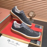 Loro Piana Tennis Walk Sneaker FAN8505_M0WF in Obsidian Grey suede with tonal leather details and Coffee Gum Sole