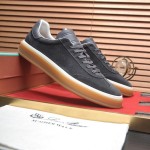 Loro Piana Tennis Walk Sneaker FAN8505_M0WF in Obsidian Grey suede with tonal leather details and Coffee Gum Sole