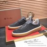 Loro Piana Tennis Walk Sneaker FAN8505_M0WF in Obsidian Grey suede with tonal leather details and Coffee Gum Sole