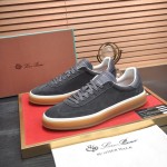 Loro Piana Tennis Walk Sneaker FAN8505_M0WF in Obsidian Grey suede with tonal leather details and Coffee Gum Sole