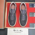Loro Piana Tennis Walk Sneaker FAN8505_M0WF in Obsidian Grey suede with tonal leather details and Coffee Gum Sole