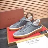Loro Piana Tennis Walk Sneaker – Slate Grey / Blue Grey Leather & Suede with Coffee Gum Sole