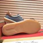 Loro Piana Tennis Walk Sneaker in slate grey and blue grey leather and suede with coffee gum sole