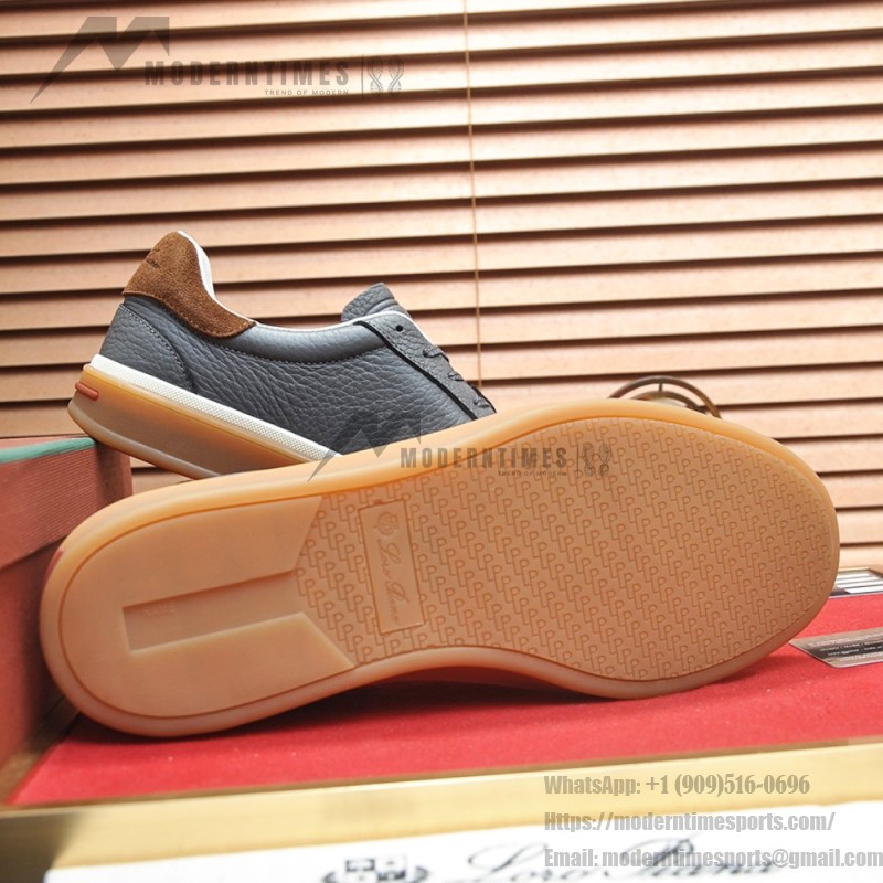 Loro Piana Tennis Walk Sneaker in slate grey and blue grey leather and suede with coffee gum sole