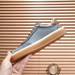 Loro Piana Tennis Walk Sneaker in slate grey and blue grey leather and suede with coffee gum sole