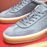 Loro Piana Tennis Walk Sneaker in slate grey and blue grey leather and suede with coffee gum sole