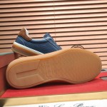 Loro Piana Tennis Walk Sneaker in steel blue pebbled leather and dark navy suede with Coffee Gum Sole
