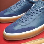 Loro Piana Tennis Walk Sneaker in steel blue pebbled leather and dark navy suede with Coffee Gum Sole