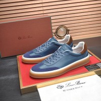 Loro Piana Tennis Walk Sneaker Steel Blue Pebbled Leather & Navy Suede with Coffee Gum Sole