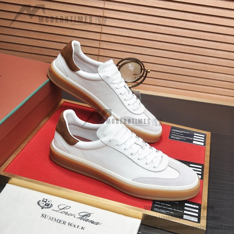 Loro Piana Tennis Walk Sneaker white brown gum sole low top sneakers