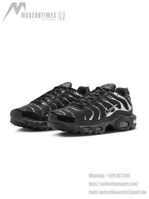 Nike Air Max Plus HJ9743-001 Black Metallic Silver TN Sneakers – Chrome Shadow Streetwear Shoes for Men