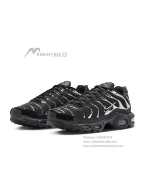 Nike Air Max Plus HJ9743-001 Black Metallic Silver TN Sneakers – Chrome Shadow Streetwear Shoes for Men