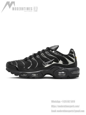 Nike Air Max Plus HJ9743-001 Black Metallic Silver TN Sneakers – Chrome Shadow Streetwear Shoes for Men