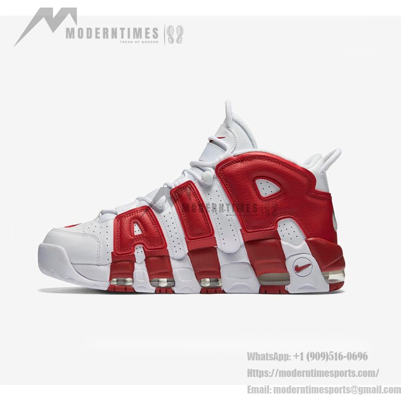 Nike Air More Uptempo White Varsity Red Classic Basketball Sneakers Side View