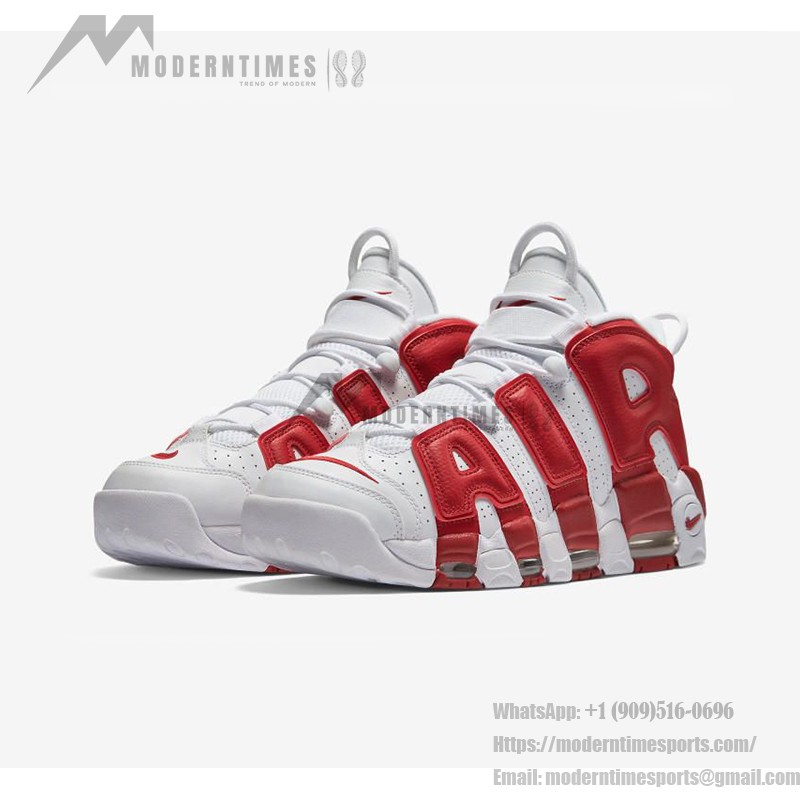 Nike Air More Uptempo White Varsity Red Classic Basketball Sneakers Side View