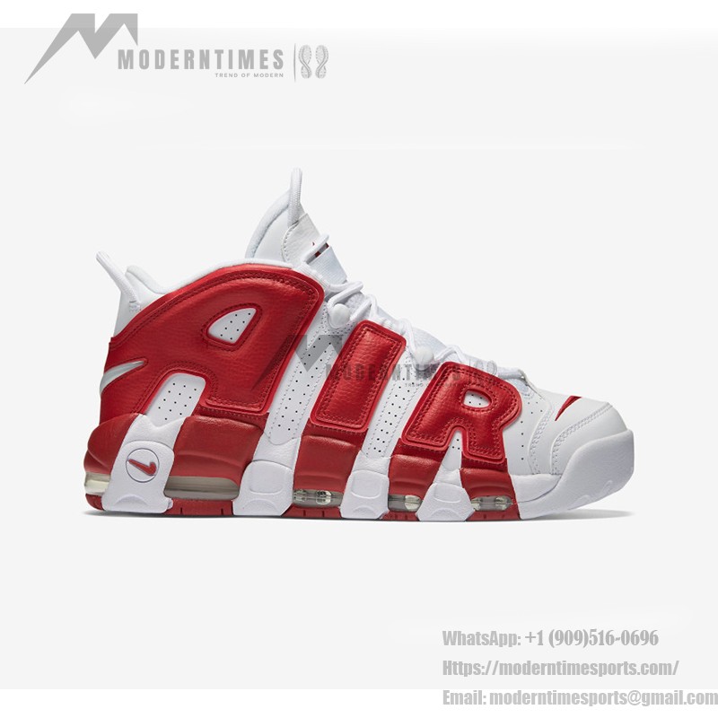 Nike Air More Uptempo White Varsity Red Classic Basketball Sneakers Side View