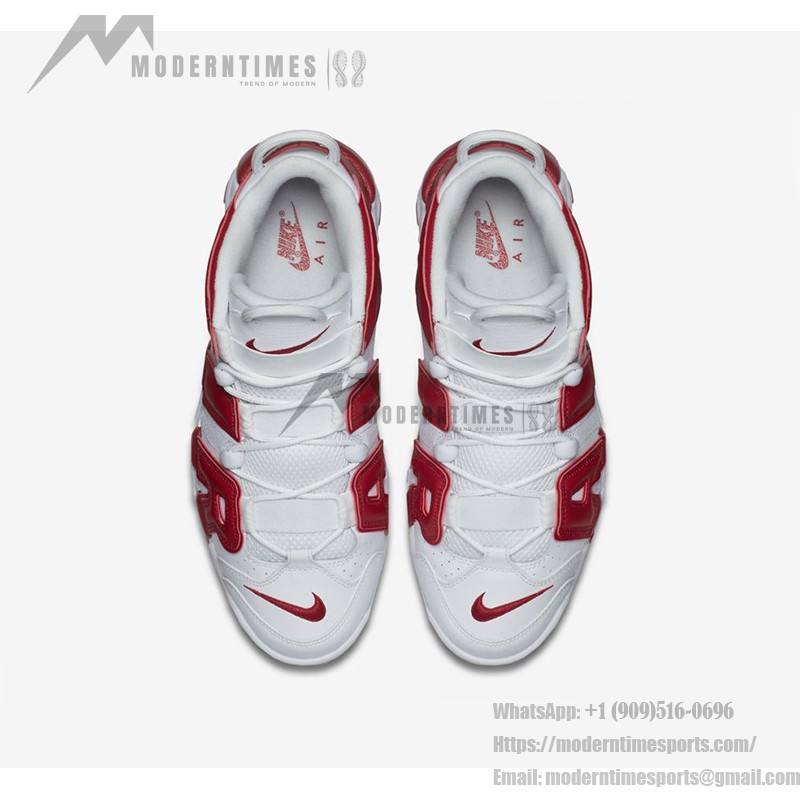 Nike Air More Uptempo White Varsity Red Classic Basketball Sneakers Side View