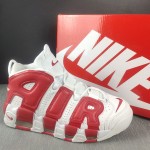 Nike Air More Uptempo White Varsity Red Classic Basketball Sneakers Side View