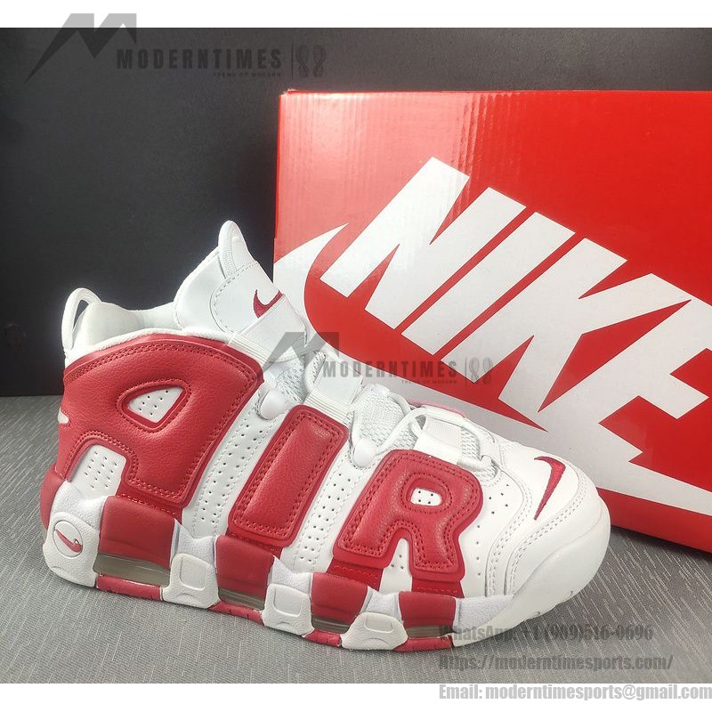 Nike Air More Uptempo White Varsity Red Classic Basketball Sneakers Side View