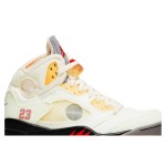 Air Jordan 5 Retro DH8565-100 Off-White Sail Sneakers with Red Accents and Reflective Tongue