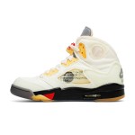 Air Jordan 5 Retro DH8565-100 Off-White Sail Sneakers with Red Accents and Reflective Tongue