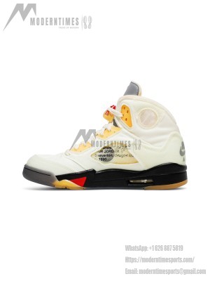 Air Jordan 5   Retro DH8565-100 - Off-White Sail Sneakers with Red Accents & Reflective Tongue
