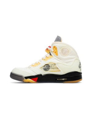 Air Jordan 5   Retro DH8565-100 - Off-White Sail Sneakers with Red Accents & Reflective Tongue