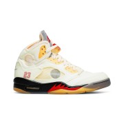 Air Jordan 5   Retro DH8565-100 - Off-White Sail Sneakers with Red Accents & Reflective Tongue