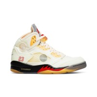 Air Jordan 5 Retro DH8565-100 - Off-White Sail Sneakers with Red Accents & Reflective Tongue