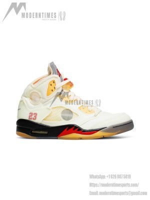 Air Jordan 5   Retro DH8565-100 - Off-White Sail Sneakers with Red Accents & Reflective Tongue