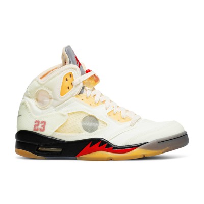 Air Jordan 5 Retro DH8565-100 - Off-White Sail Sneakers with Red Accents & Reflective Tongue