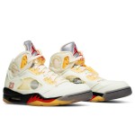 Air Jordan 5 Retro DH8565-100 Off-White Sail Sneakers with Red Accents and Reflective Tongue