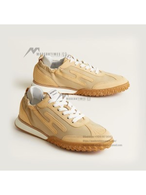 HERMES Jet Sneakers H242153Z-DD360 Jaune Calisson Jaune Malawi – Women’s Luxury Yellow Designer Sport Shoes