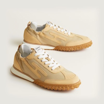 HERMES Jet Sneakers H242153Z-DD360 Jaune Calisson Jaune Malawi – Women’s Luxury Yellow Designer Sport Shoes