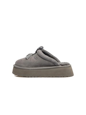 UGG Damen Tazzle Pantoffel Charcoal 1152677 - Gemütliche Lammfell-Pantoffeln mit Plateau und Quastendetail