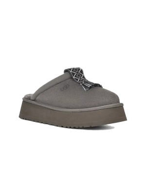 UGG Damen Tazzle Pantoffel Charcoal 1152677 - Gemütliche Lammfell-Pantoffeln mit Plateau und Quastendetail