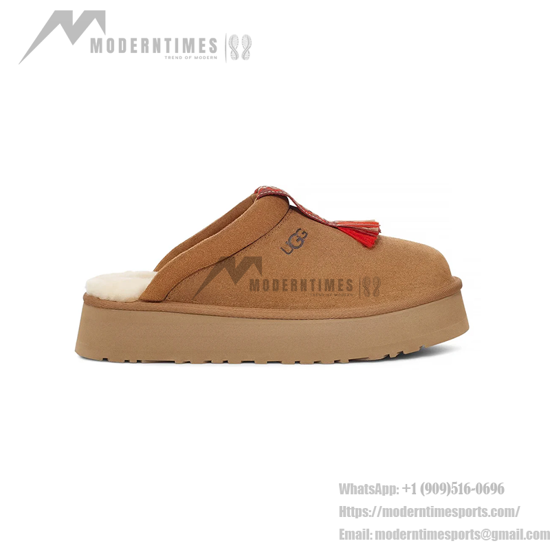 UGG Damen Tazzle Hausschuhe Kastanienbraun 1152677 - Lammfell-Plattformpantoffeln