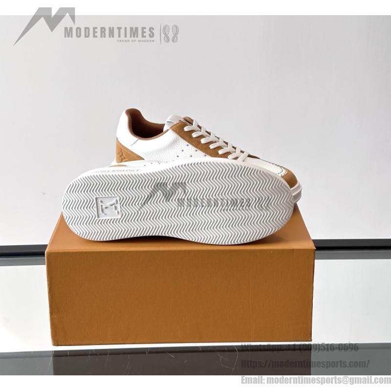 Men’s Louis Vuitton Inspired Low-Top Sneakers 2025 Louis Vuitton Style White Leather Sneakers with Suede for Men