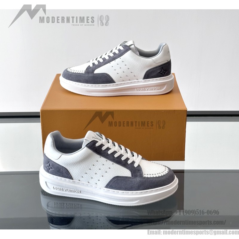Louis Vuitton Trainer 2.0 White Grey Sneakers Louis Vuitton Trainer 2.0 White and Grey Leather Sneakers Front View