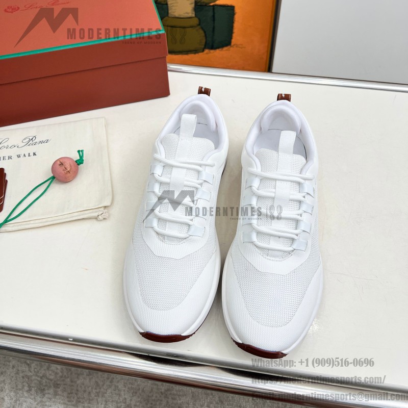 Loro Piana FAM1718-1000 White Leather Sneakers Loro Piana FAM1718-1000 White Sneakers Front View with Red Detailing
