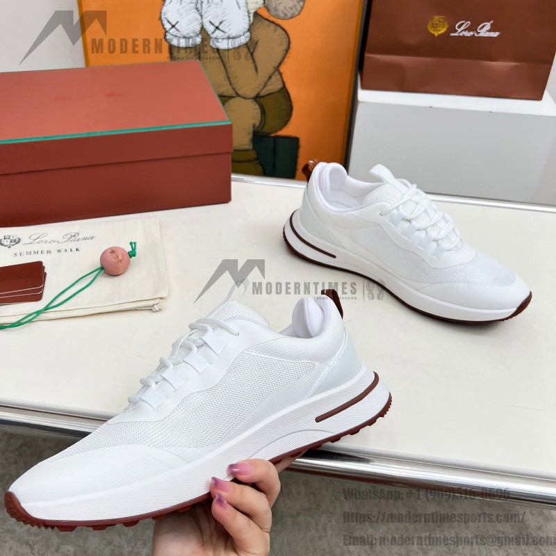 Loro Piana FAM1718-1000 White Leather Sneakers Loro Piana FAM1718-1000 White Sneakers Front View with Red Detailing