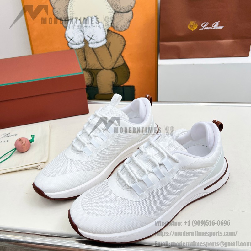 Loro Piana FAM1718-1000 White Leather Sneakers Loro Piana FAM1718-1000 White Sneakers Front View with Red Detailing