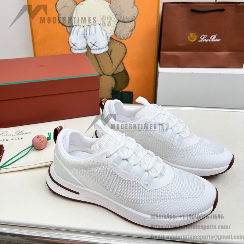 Loro Piana FAM1718-1000 White Leather Sneakers Loro Piana FAM1718-1000 White Sneakers Front View with Red Detailing